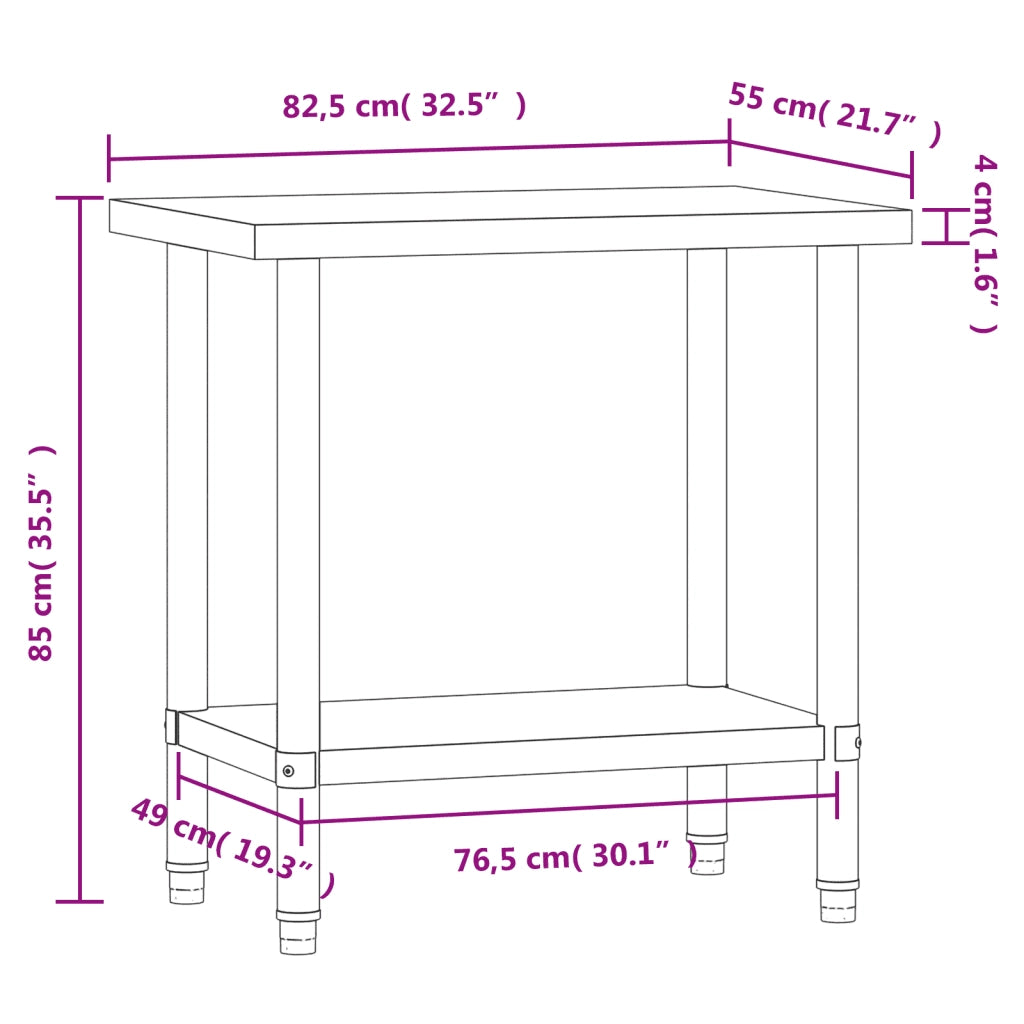 Tavolo da Lavoro da Cucina 82,5x55x85cm in Acciaio Inossidabile CFW3710399