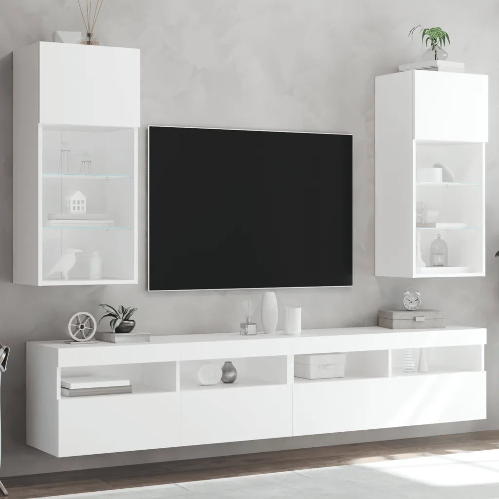 Mobili Porta TV con Luci LED 2 pz-Credenza per TV Bianchi 40,5x30x90 cm
