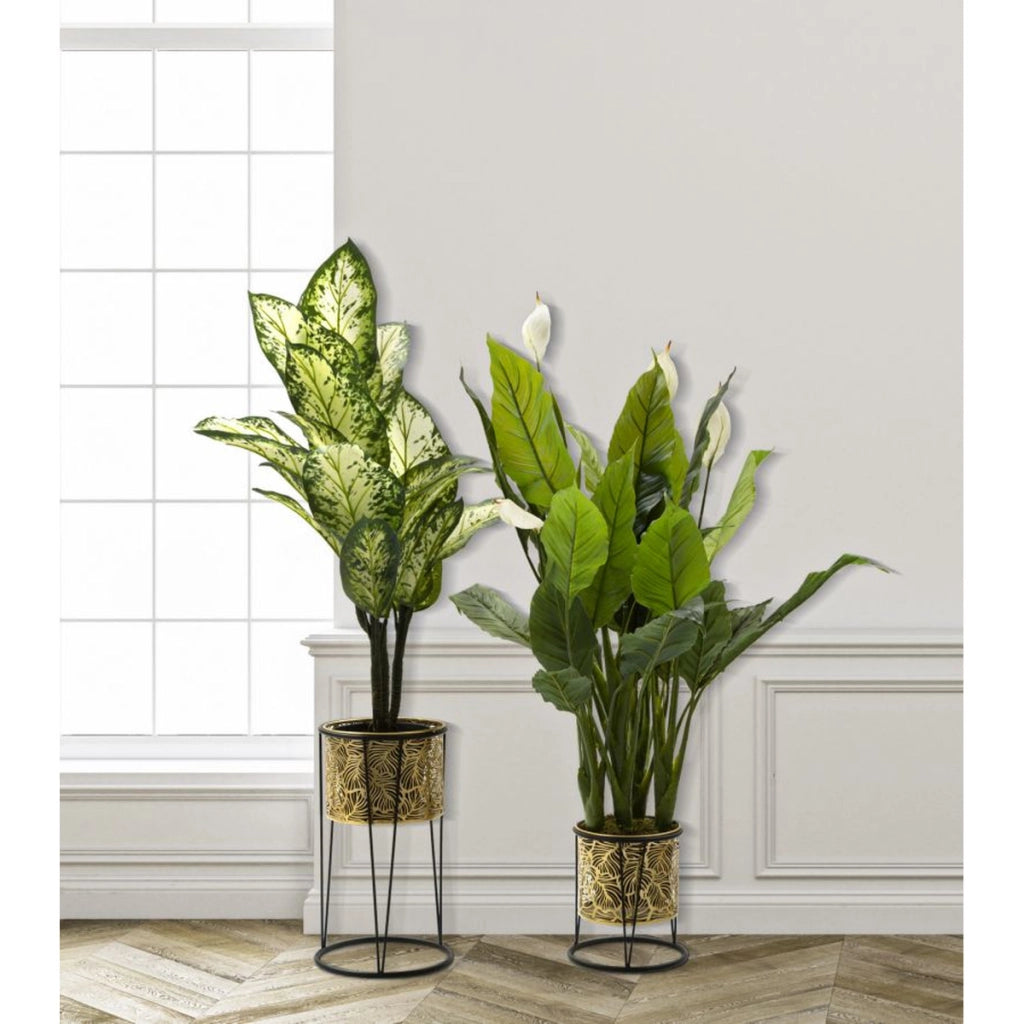Set di 2 Vasi per Piante VKH399, Oro, Metallo, 21x21x40 cm