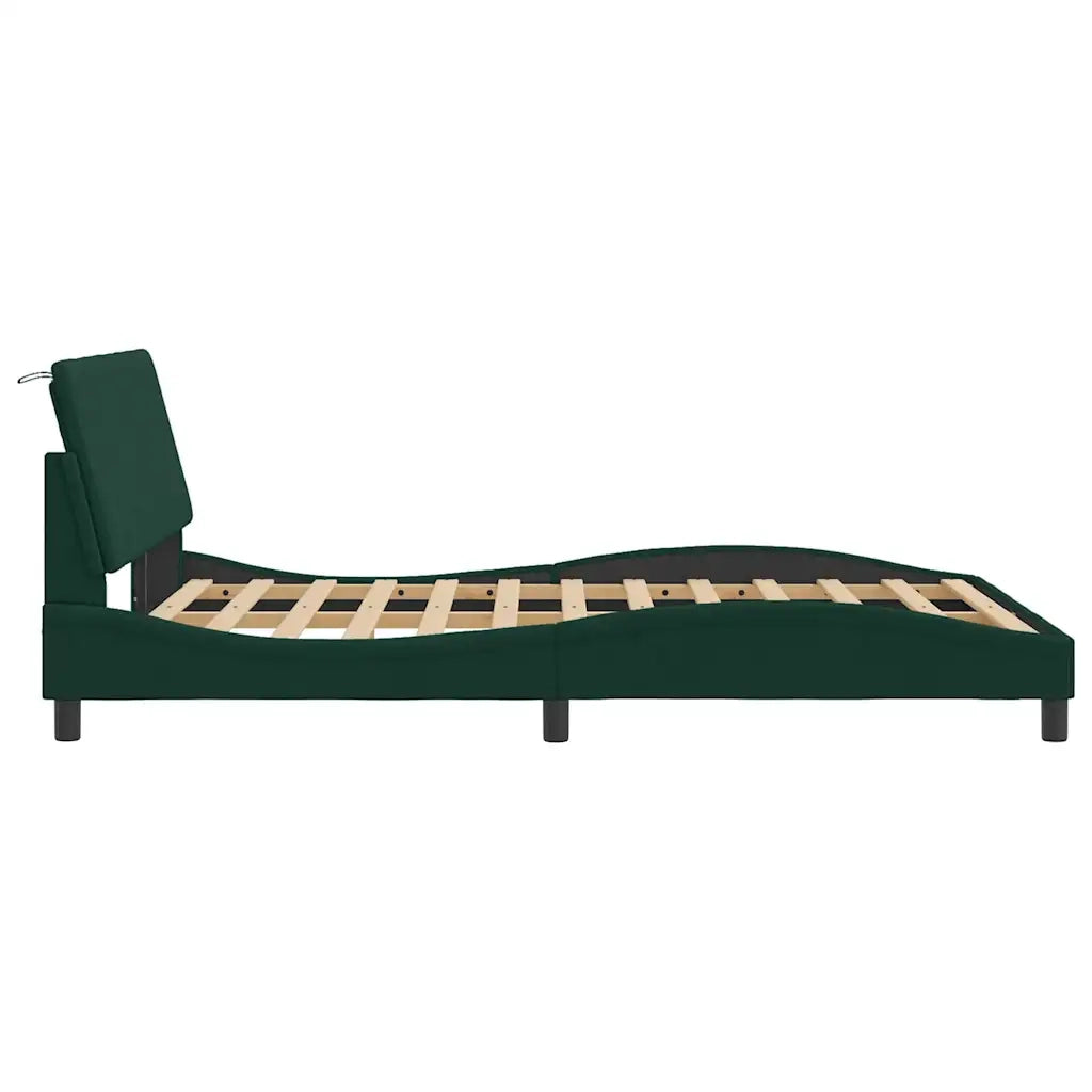 Giroletto con LED senza Materasso-Struttura Letto Hanko Verde Scuro 140x200 cm in Velluto