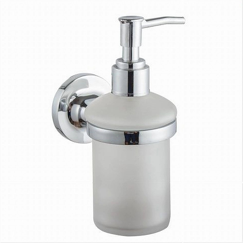 Trade Shop - Dispenser Porta Sapone Liquido A Parete Acciaio Bicchiere Vetro Satinato 79805 -