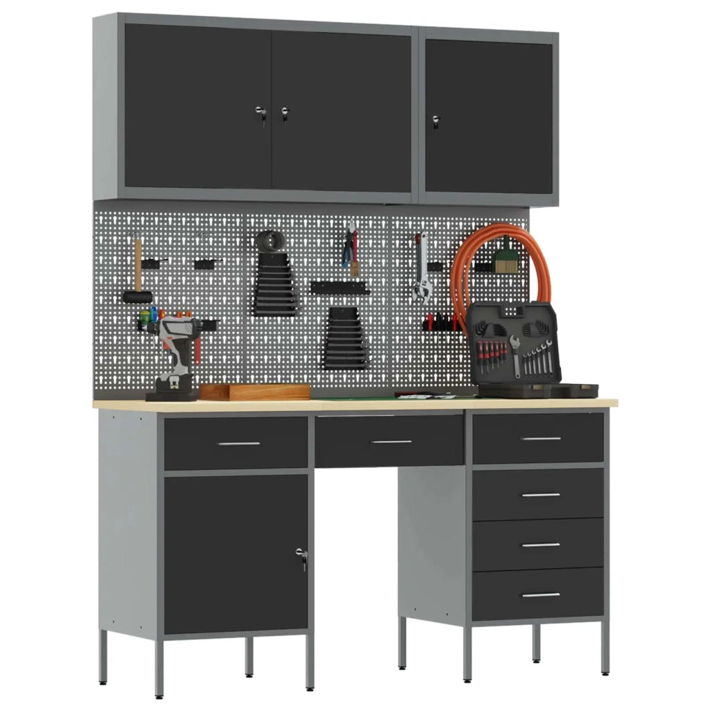 Mobile da lavoro 8 pcs Nero Legno ingegnerizzato e acciaio 3321464