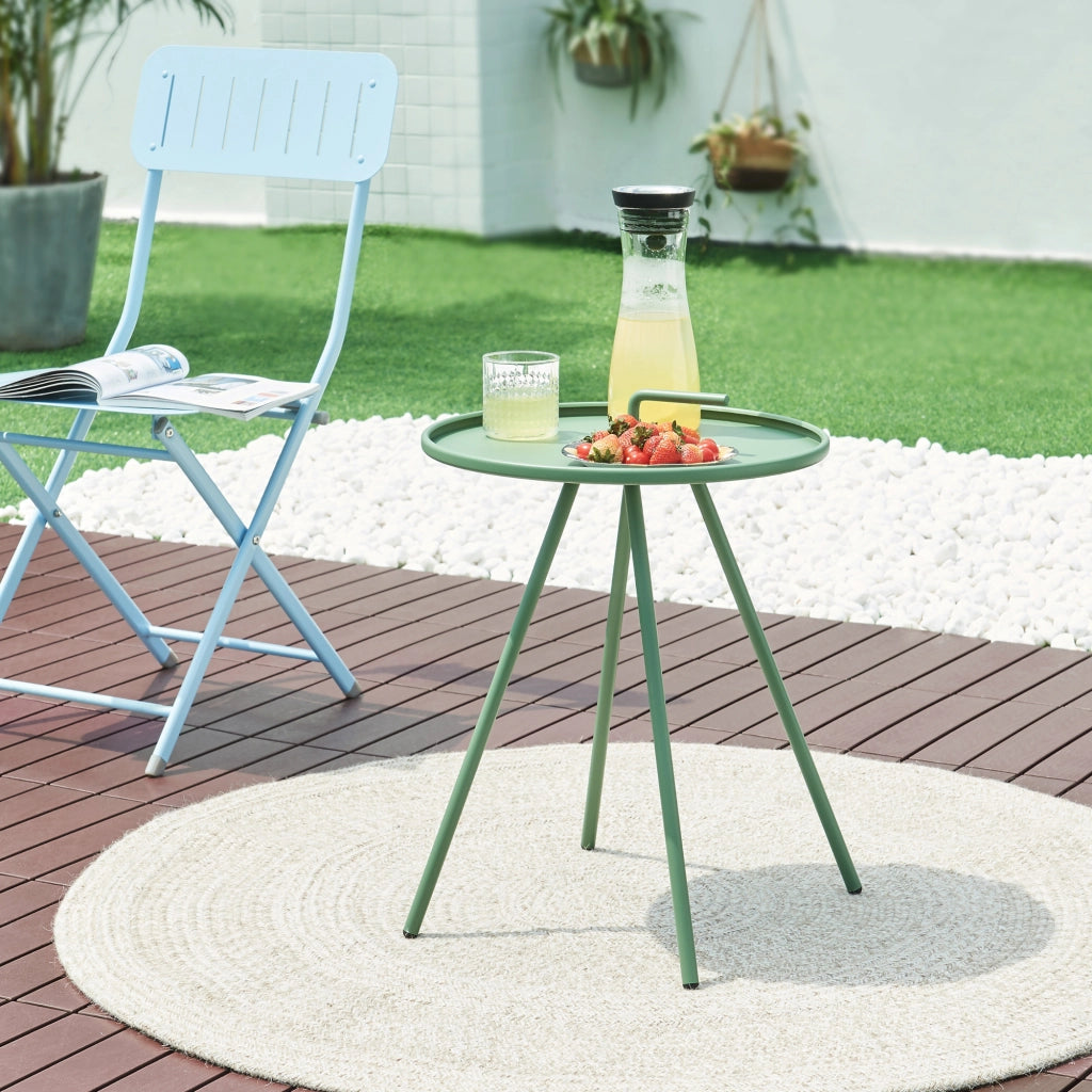 Tavolino da Giardino Fosen in Acciaio Piano con Maniglia Centrale - Verde [en.casa]