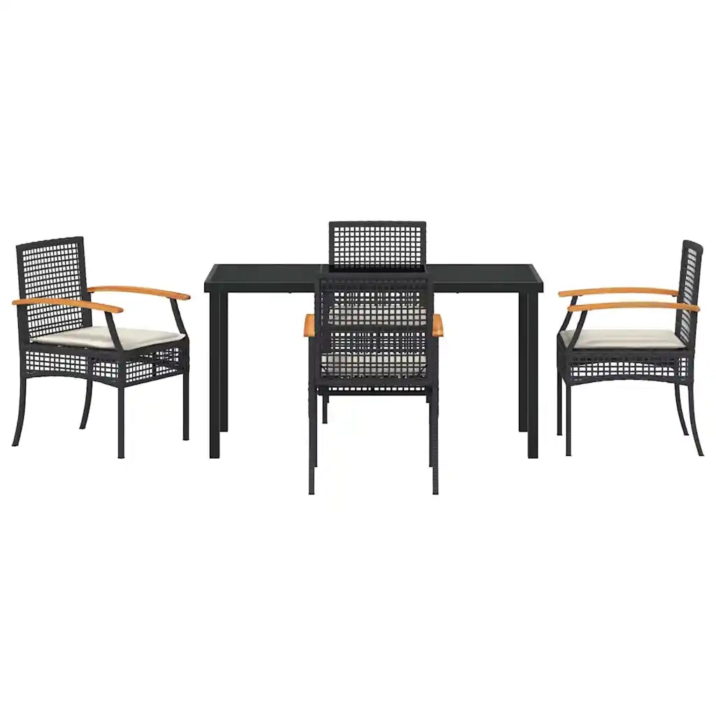 Set da Pranzo per Giardino con cuscino 5 pcs Nero Rattan 3380815