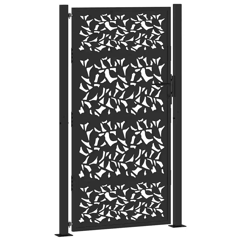 Cancello Giardino Nero 105x180 cm in Acciaio Design a Foglia
