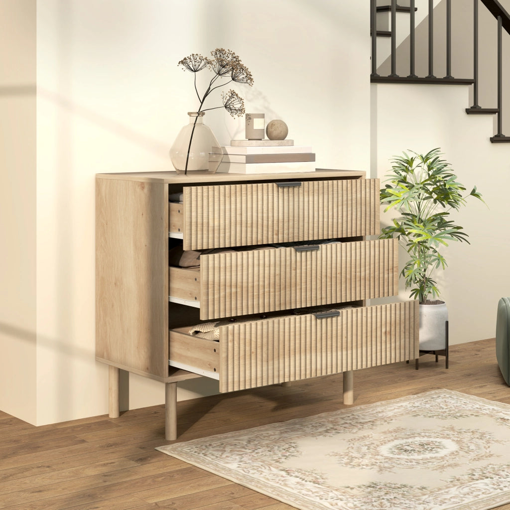 Cassettiera 3 Cassetti in Legno per Camera e Ingresso Stile Nordico, 80x40x77.5 cm, Rovere