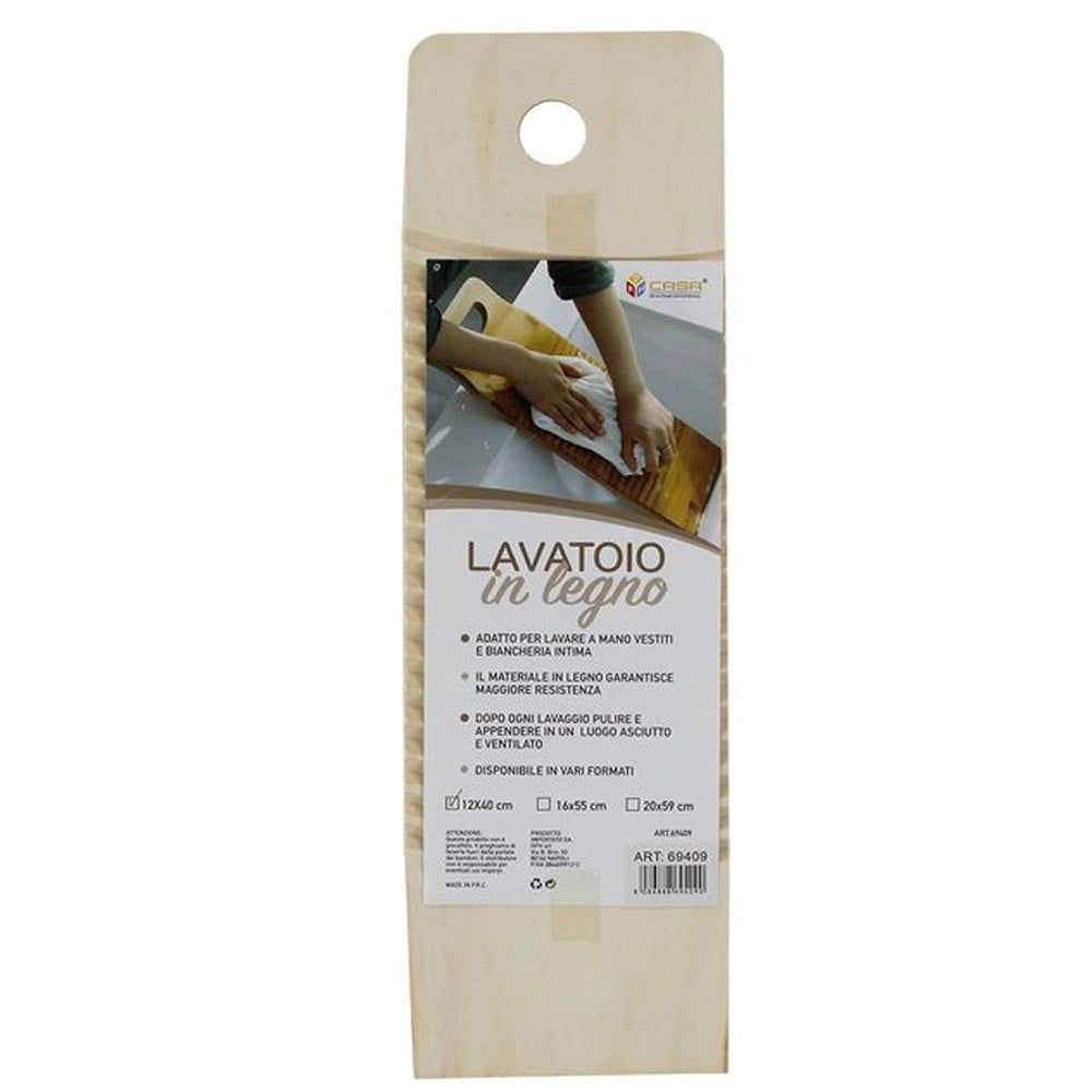Trade Shop - Tavoletta Rettangolare Legno Lavatoio Lavaggio A Mano Biancheria Viaggio 40x12cm -