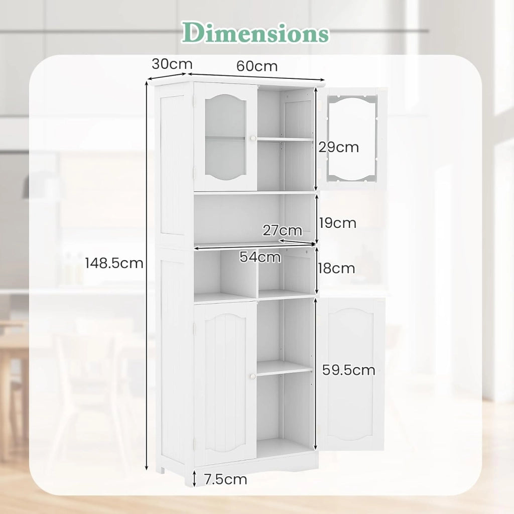 Armadio alto da bagno, 60 x 30 x 148,5 cm, armadio da cucina con 2 ripiani regolabili e 2 ante, armadietto portaoggetti per bagno, cucina, sala da pranzo e ufficio