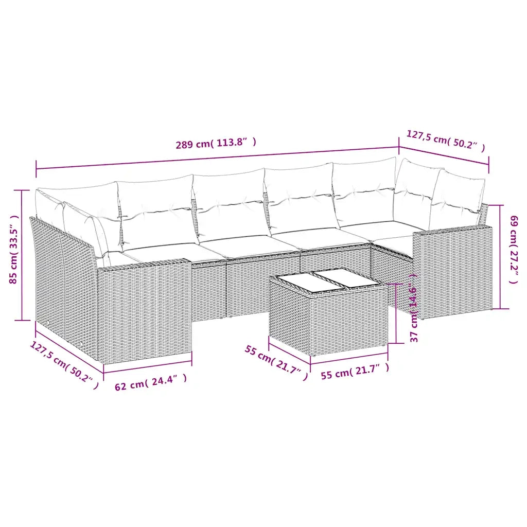 Set Divani da Giardino 8 pz con Cuscini Marrone in Polyrattan 3218733
