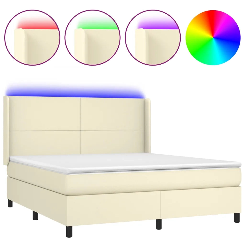 Giroletto a Molle con Materasso e LED Crema 160x200 cm 3139273