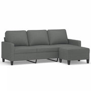 Divano | Divano da soggiorno | Sofa a 3 Posti con Poggiapiedi Grigio Scuro 180cm in Tessuto