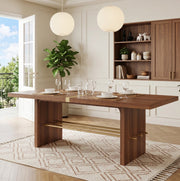 Tavolo da pranzo 180x75x75 cm per 6-8 persone con piano da 4 cm e traversa dorata in MDF noce