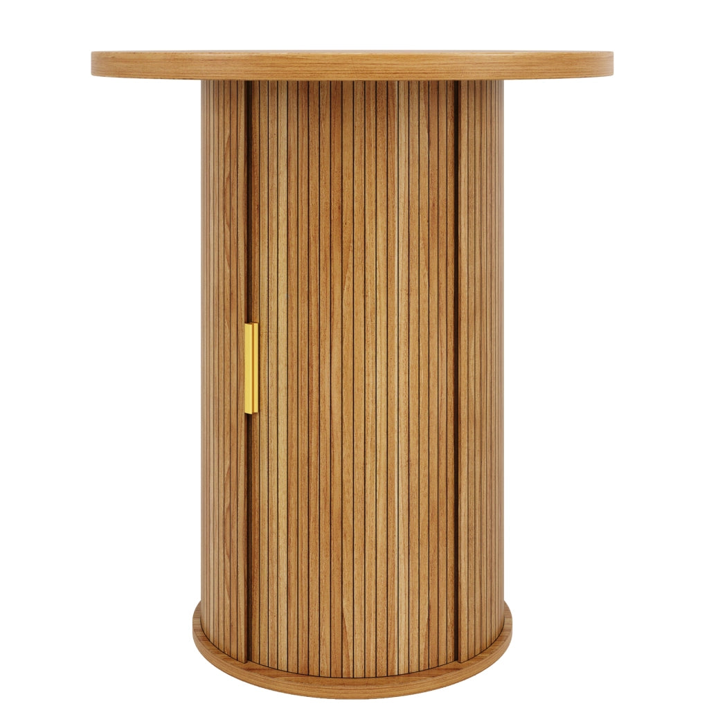 Tavolo bar rotondo con spazio contenitore 60x60x91;6 cm in MDF e metallo; effetto legno