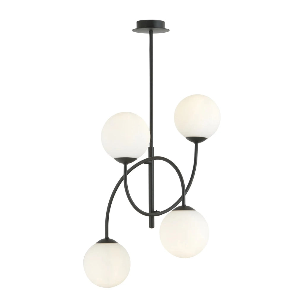 Plafoniera Moderna Utu 4 Luci In Acciaio Nero E Vetro Bianco