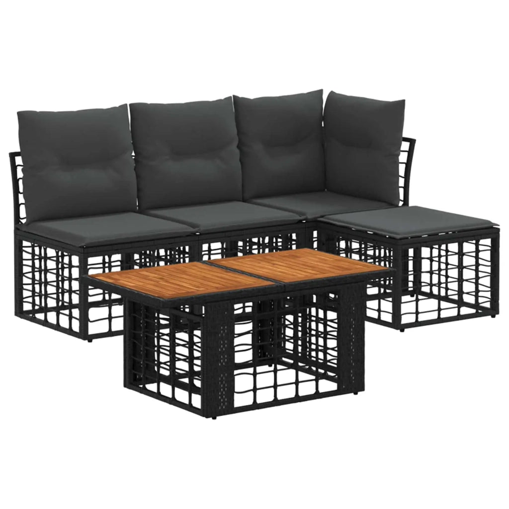 Set Divano da Giardino 5 pz Nero e Grigio scuro polyrattan 3437853