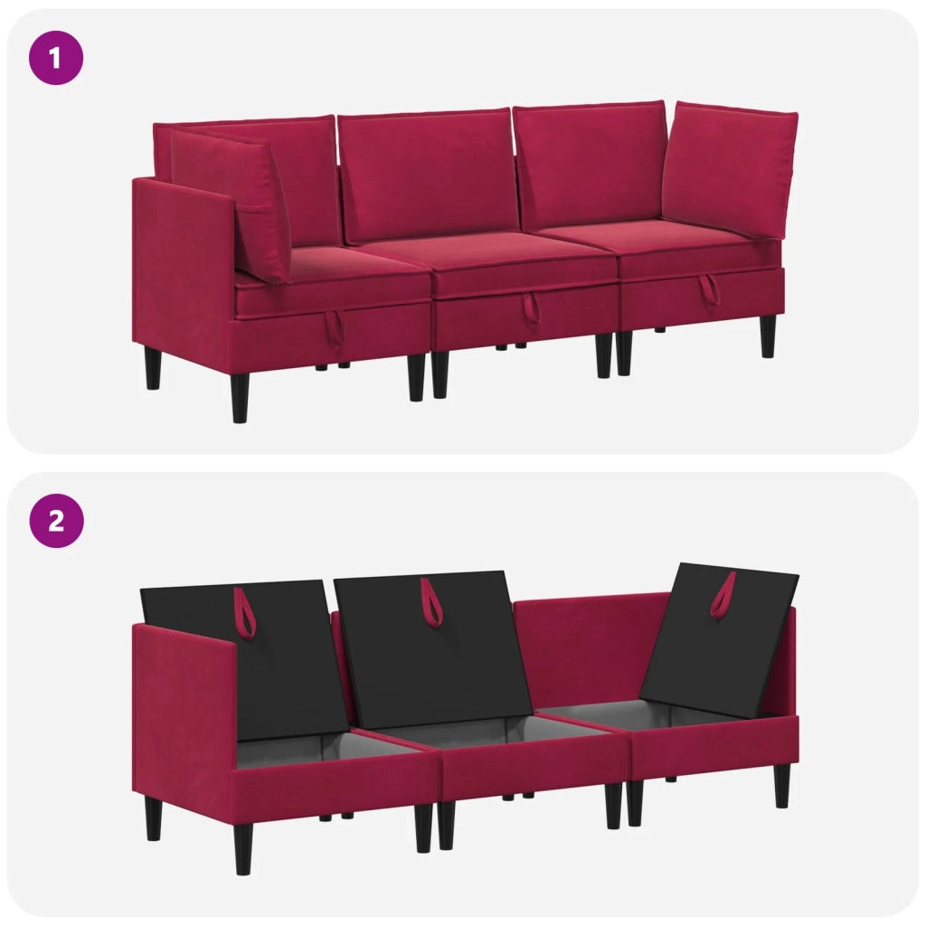 Set di mobili per il soggiorno 3 pcs Rosso Vino Velluto 3413748