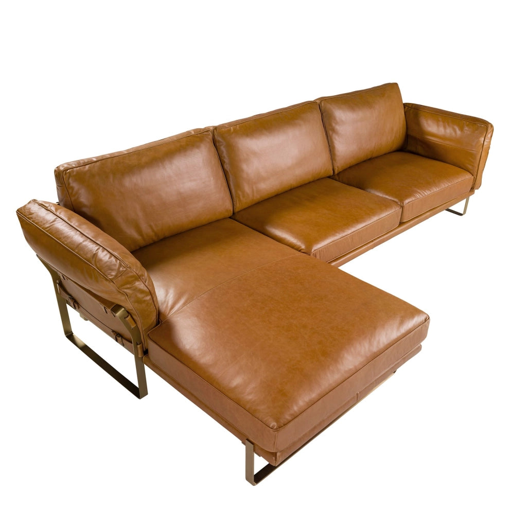 Divano con chaise longue sinistro in pelle di cammello