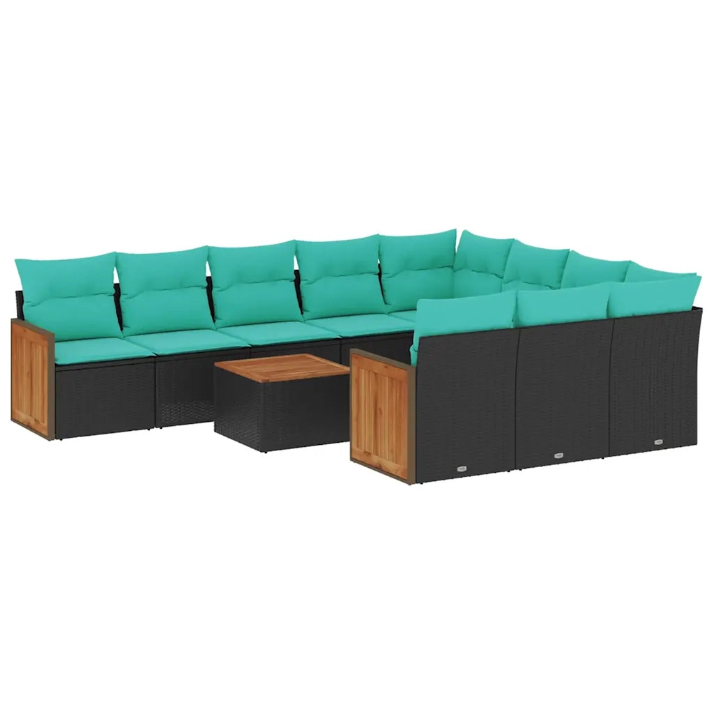 Set Divani da Giardino 11 pz con Cuscini Nero in Polyrattan 3228024
