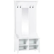 Appendiabiti Attaccapanni da Terra con Specchio Scarpiera 4 Ganci Legno 80x40x170cm Bianco