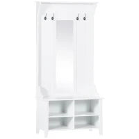 Appendiabiti Attaccapanni da Terra con Specchio Scarpiera 4 Ganci Legno 80x40x170cm Bianco