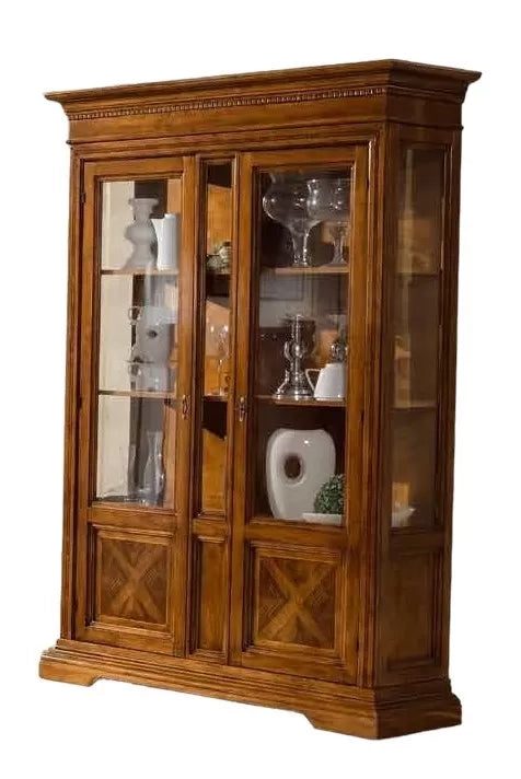 Vetrina 2 porte in legno con intarsi noce bassano l.146 p.53 h. 213 - Mobili 2G