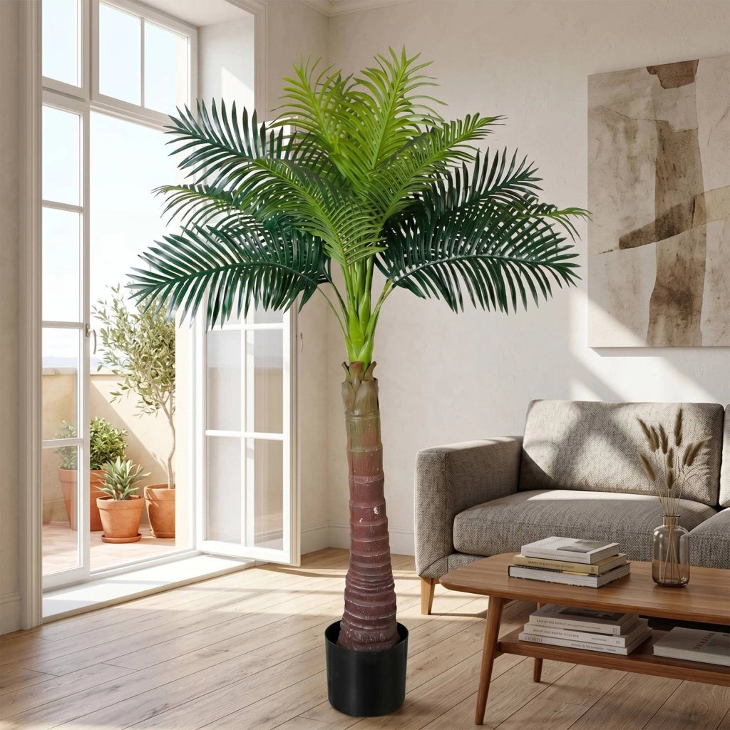 Palma Artificiale Marvin 180 cm con 16 Foglie Tropicali Realistiche, Pianta Decorativa per Interni, Uffici e Ambienti Co
