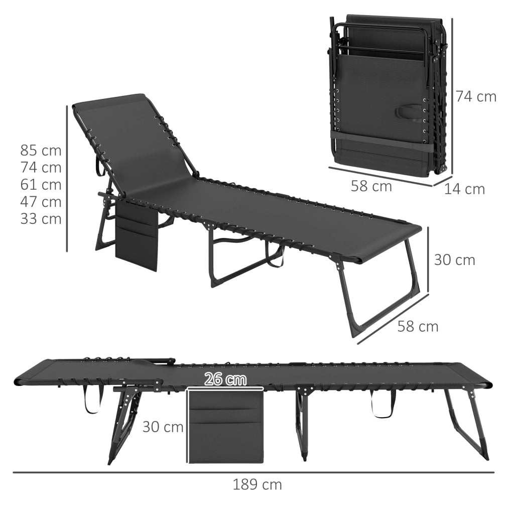 Lettino Pieghevole con Cuscino e Poggiatesta ¨C zephmum ¨C Nero 58x189x32.5 cm