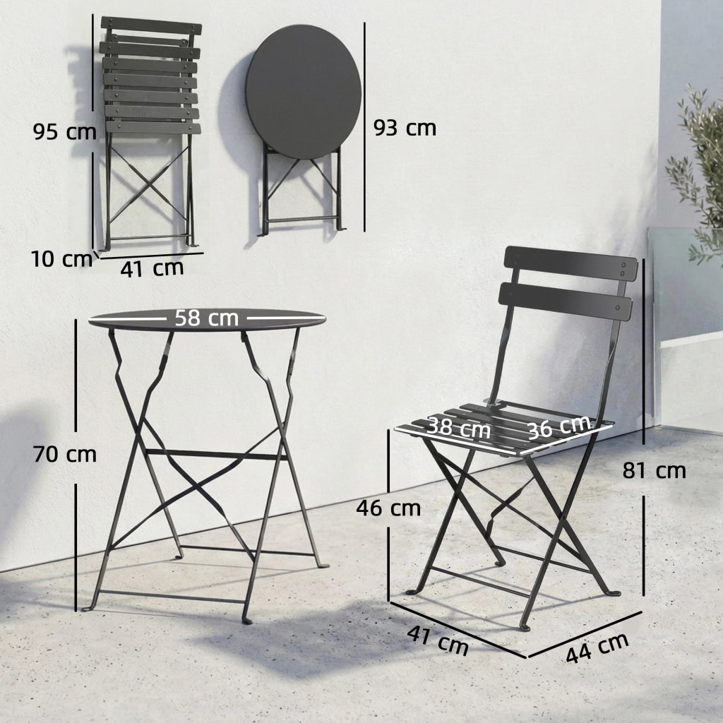 Set Tavolo e 2 Sedie da Giardino Pieghevole ¨C zephmum ¨C Nero