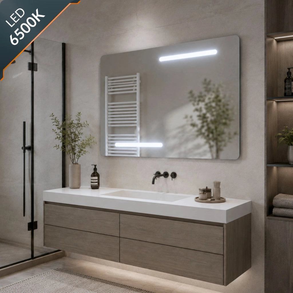 Specchio rettangolare led con interruttore touch elegante e funzionale *** misure 80x60 cm, tonalità standard 6000-6...