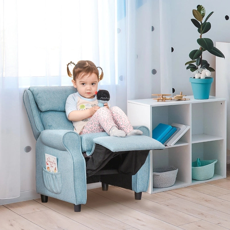 Poltrona per bambini con poggiapiedi regolabile, schienale reclinabile, blu