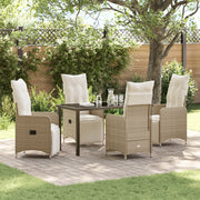 Set da Pranzo da Giardino 5 Pezzi con Cuscini Beige in Polyrattan