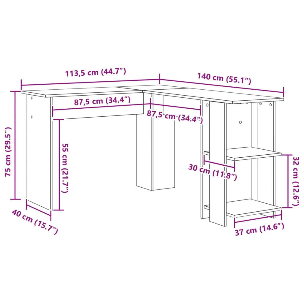Scrivania ad angolo con lo scaffale Bianco 140 x 113,5 x 75 cm 869554