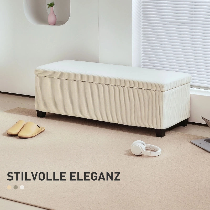 Panca contenitore in tessuto effetto corda con seduta imbottita e spazio interno in poliestere beige 112 × 42 × 40 cm
