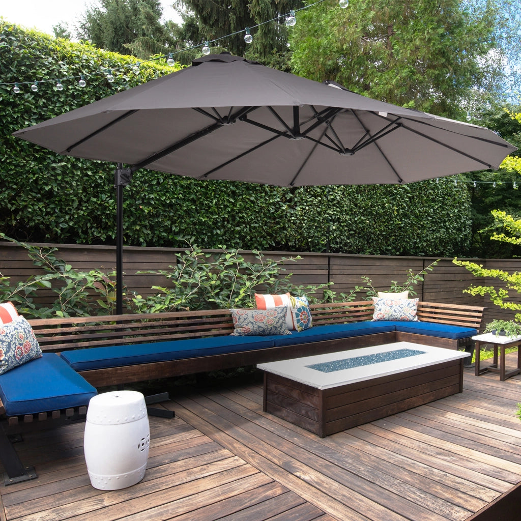 Ombrellone XXL con base a croce e manovella ¨C zephmum ¨C Grigio 270x445x260 cm
