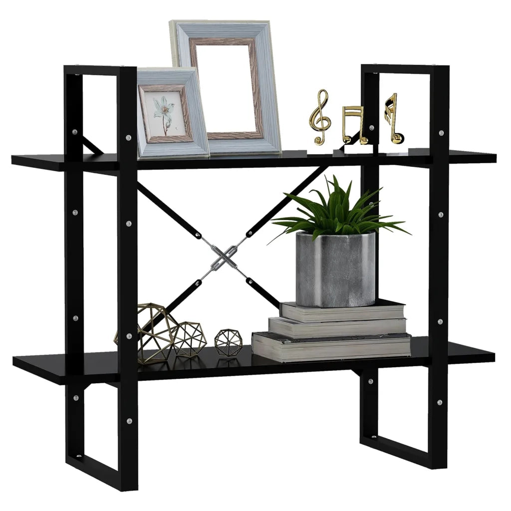 Libreria a 2 Ripiani Nera 80x30x70 cm in Legno Multistrato 806448