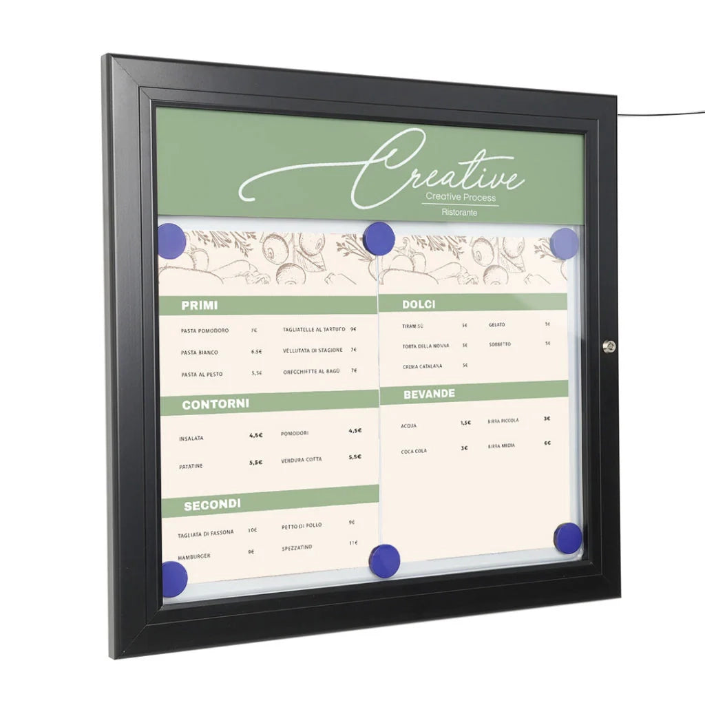 Bacheca per esterni porta Menu nera - 4 x A4 LED
