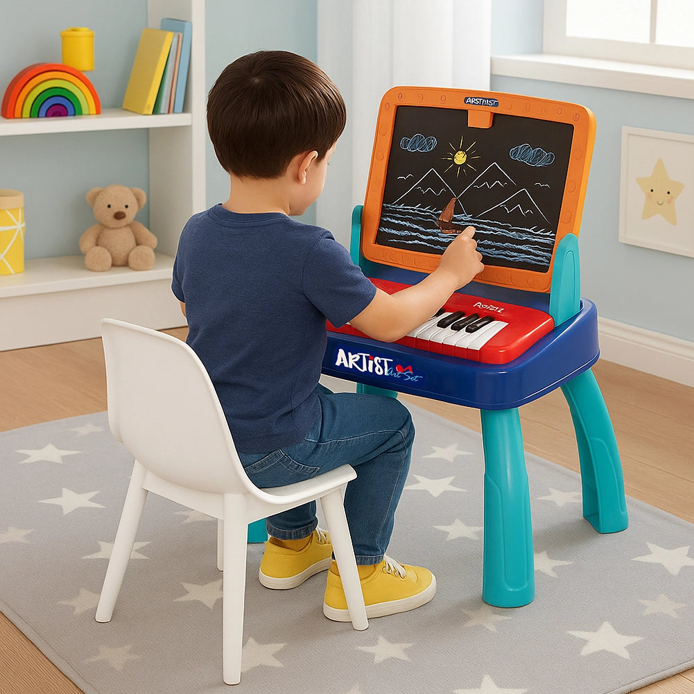 Tastiera Gioco Musicale 25 Tasti con Lavagna a 2 Lati per Bambini Gioco Educativo 3+ Anni Multicolore