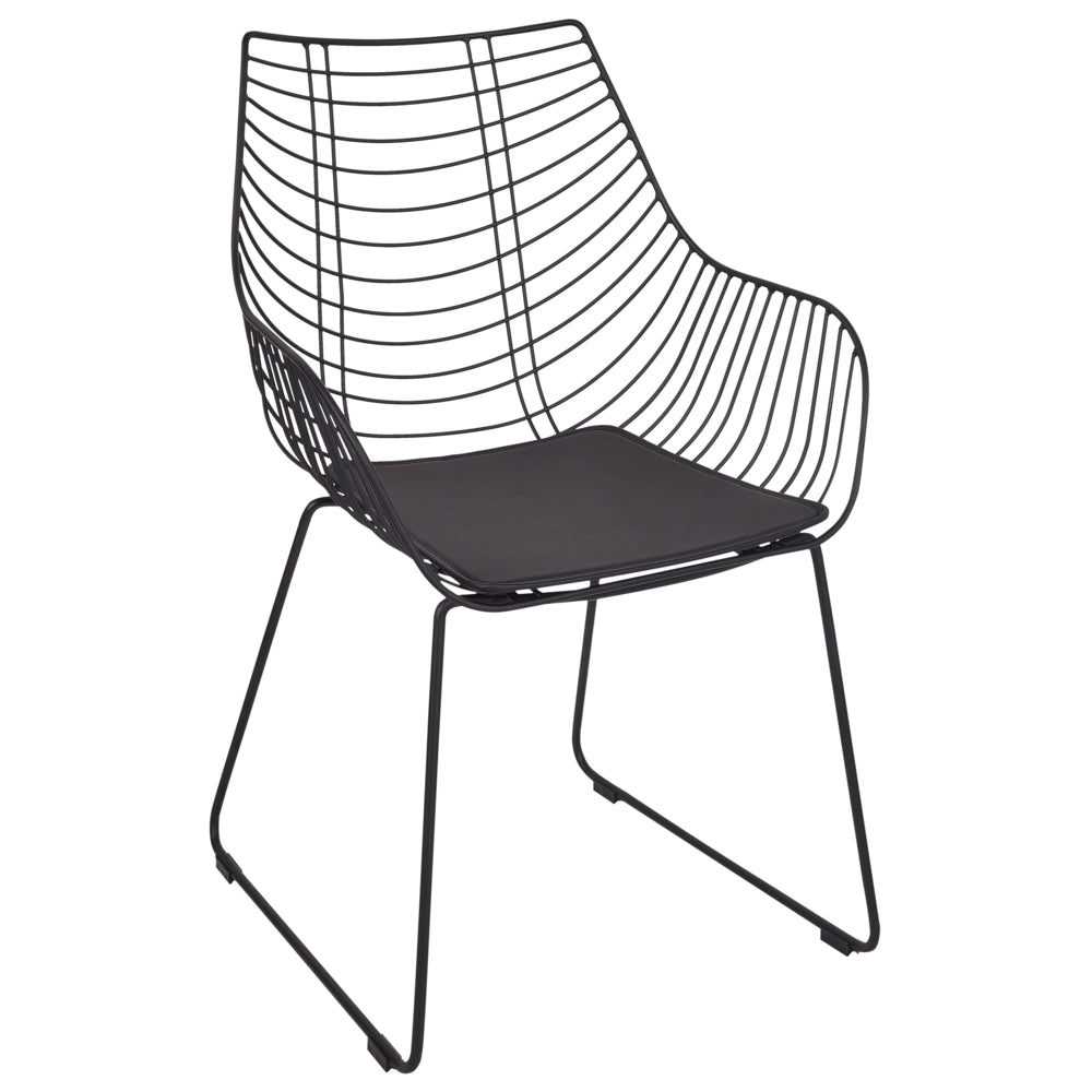 Set di 2 sedie da pranzo in metallo nero con design a filo in ecopelle nera con cuscinetto Glam Industrial Modern