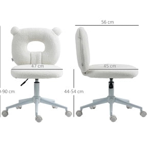 Sedia da ufficio per bambini regolabile in altezza senza braccioli, design orso bianco