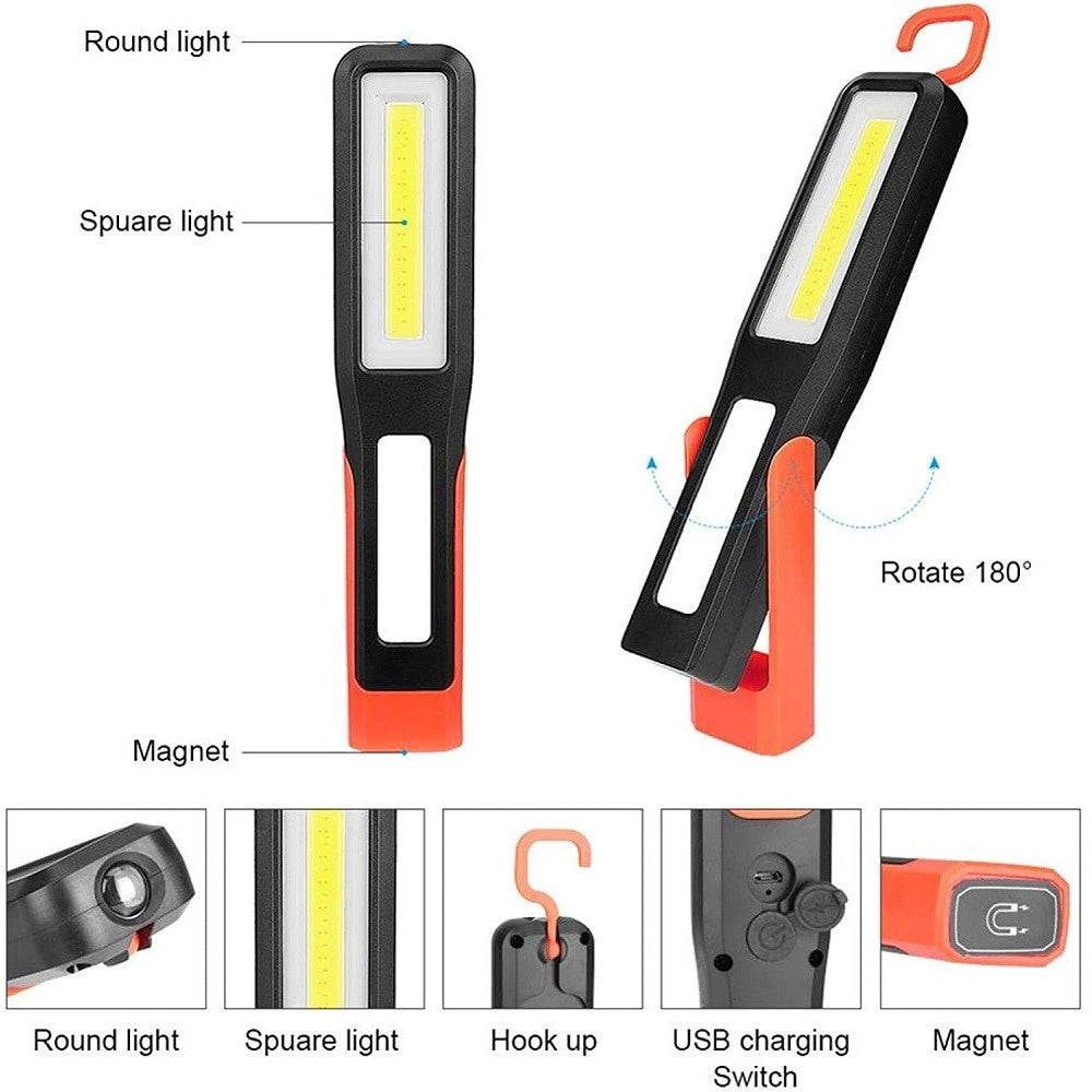 Trade Shop - Torcia Lavoro Cob A Led Lanterna Ricarica Usb Gancio Magnetica Auto Campeggio -
