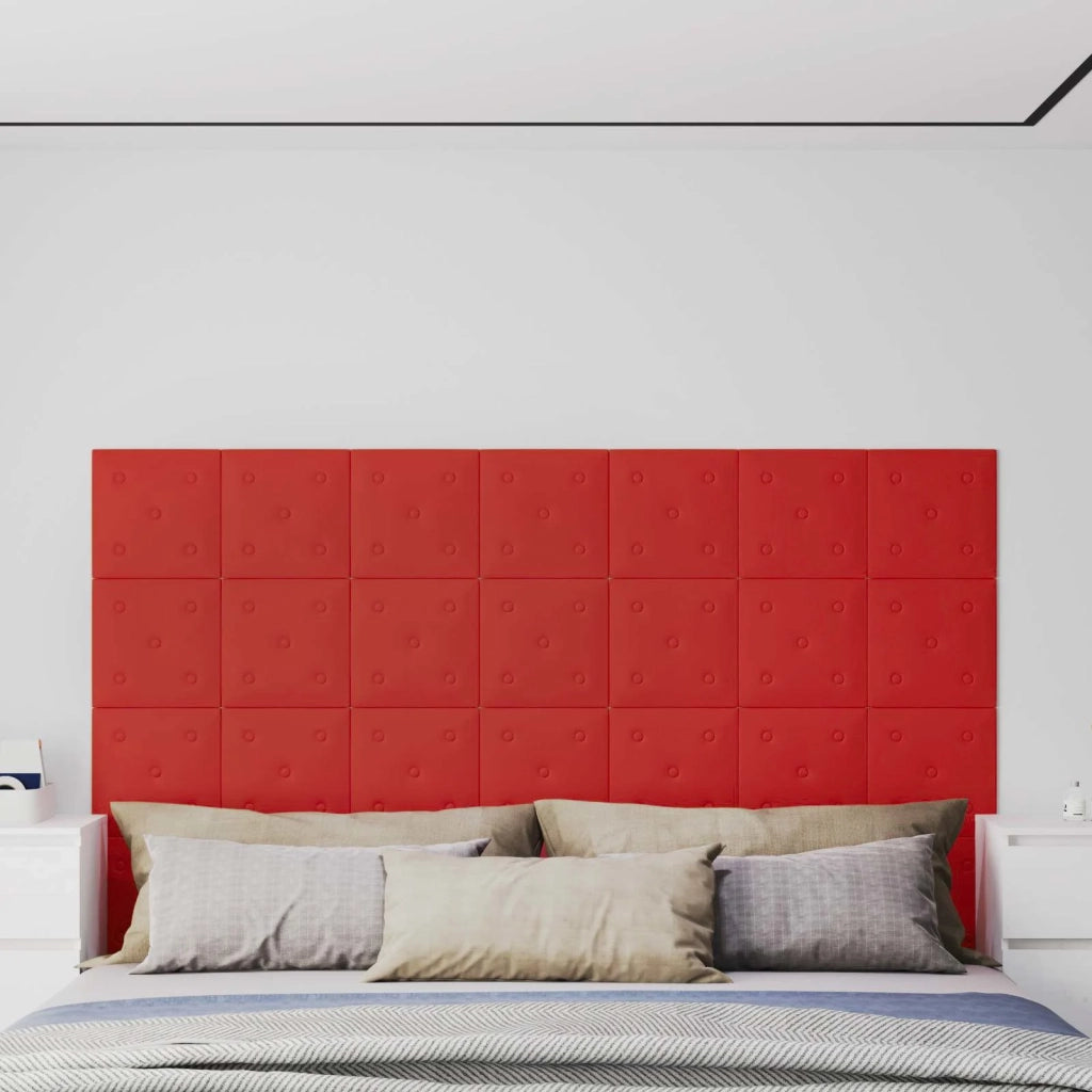 Testiera da Parete 12 pcs Rosso Vino 30 x 30 cm Pelle Sintetica 42046513