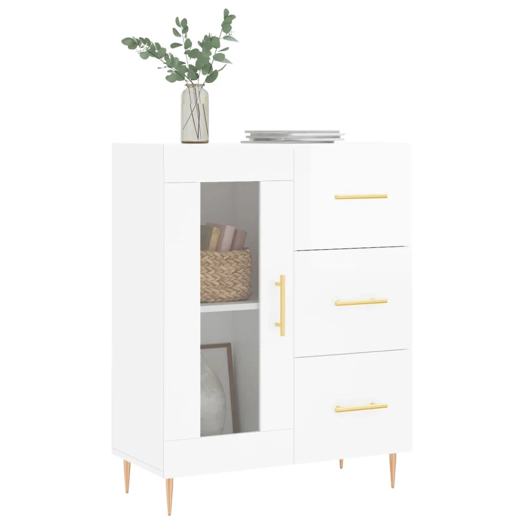 Credenza | Madia | Buffet da pranzo | Armadio da pranzo 69,5x34x90 cm in Legno Multistrato Bianco Lucido