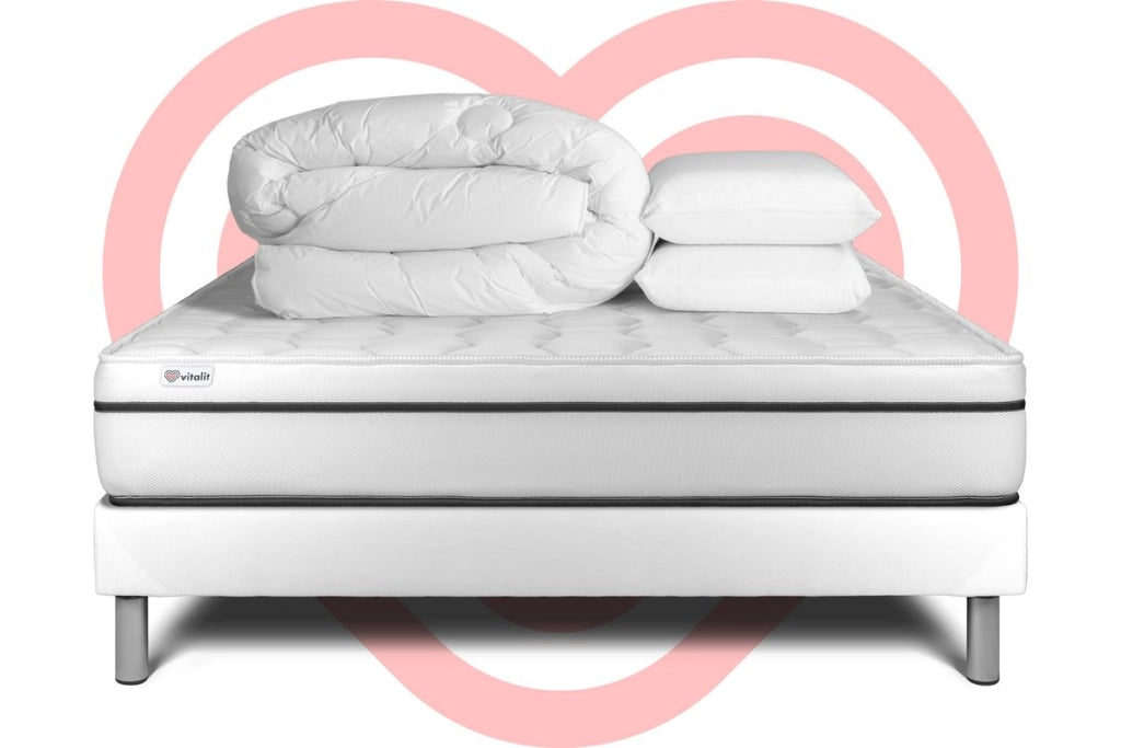 Pacchetto letto completo - Materasso 200x200cm + Box spring con doghe (kit) + 2 cuscini + Piumino - Vital Spa