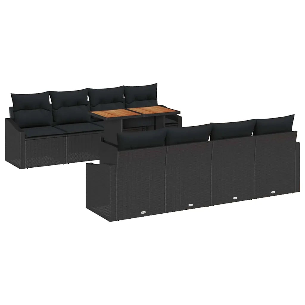 Set da Pranzo per Giardino con cuscino 9 pcs Nero e Marrone