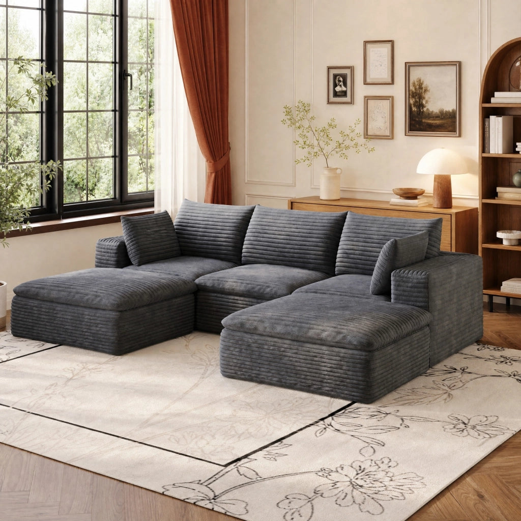 Divano modulare in tessuto; struttura in schiuma; grigio scuro