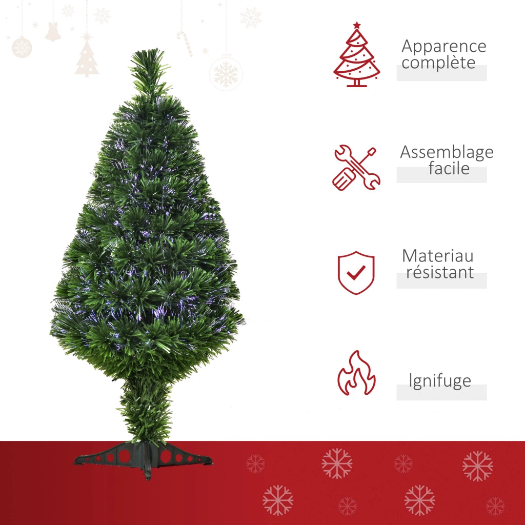 Albero di Natale Artificiale Illuminato 90 cm Fibre Ottiche Multicolore + Supporto ¨C zephmum ¨C Verde