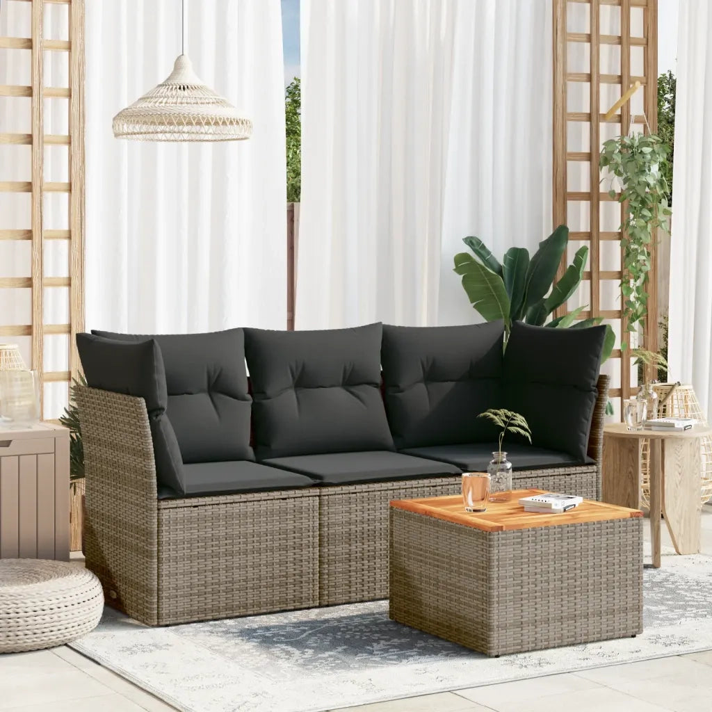 Set Divani da Giardino 4 pz | Set Salotto da Giardino con Cuscini in Polyrattan Grigio