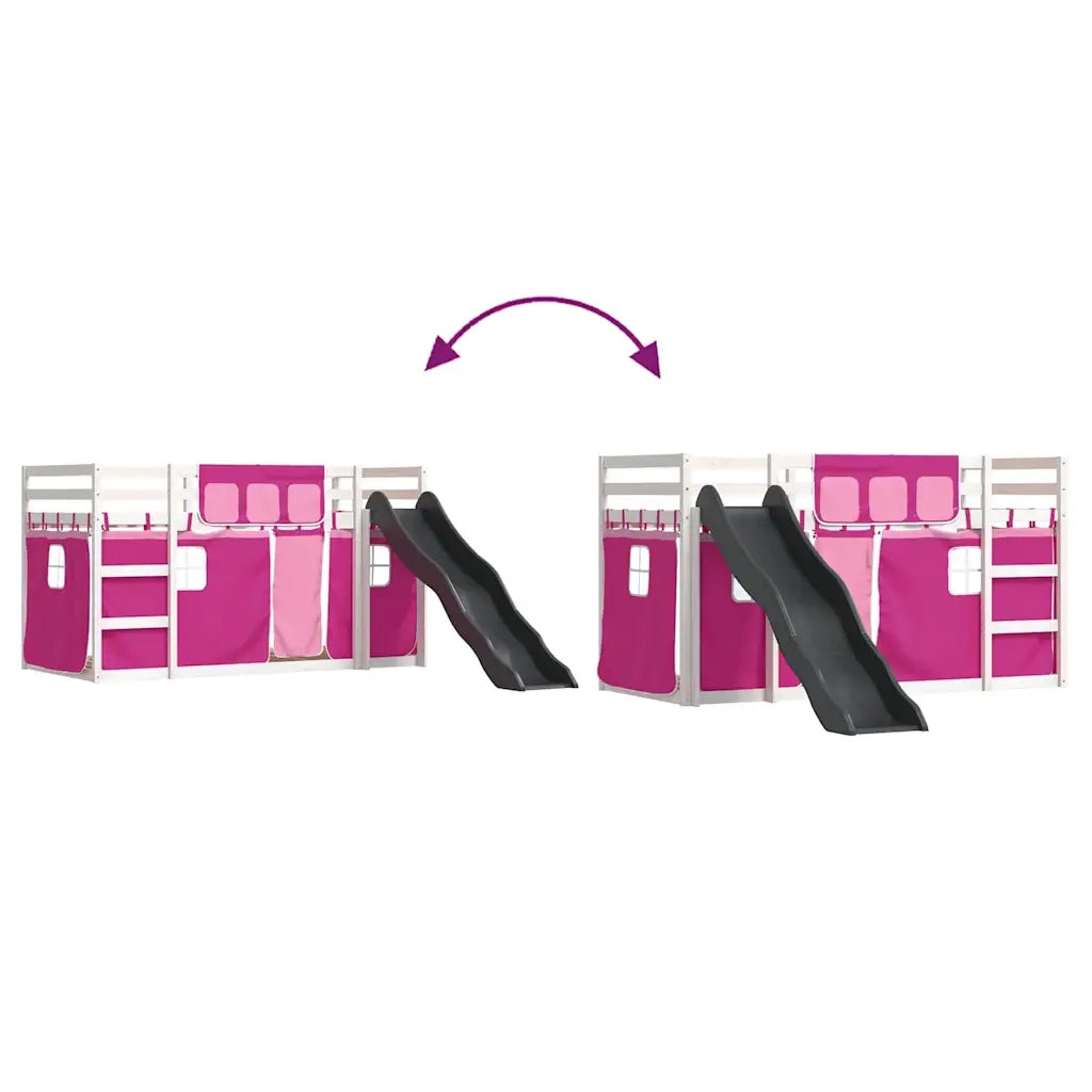 Letto a Castello con Scivolo e Tende Rosa 90x200 cm 3284112