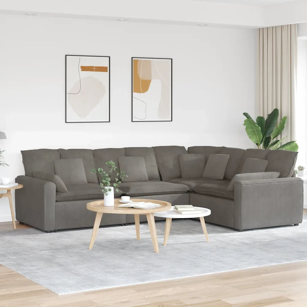 Divano Modulare con Cuscini in Tessuto a Coste Grigio Chiaro 3321167