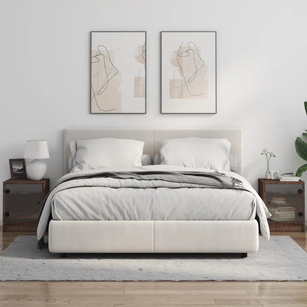 Set di 2 Comodini | Armadio da Notte | Mobiletto da notte con Ante in Vetro Rovere Marrone 35x37x42 cm